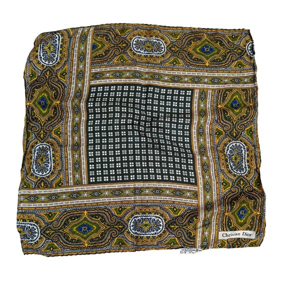Christian Dior Silk Pocket Square Logo Classic Scarf Women's Multicolor 17 in - Picture 1 of 4